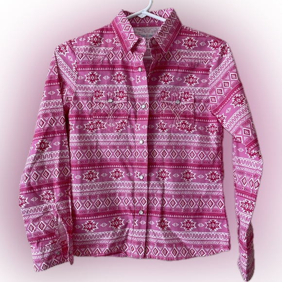 Panhandle Slim Other - Panhandle Girls' Aztec Pink White Stripe Western shirt button down Size Large